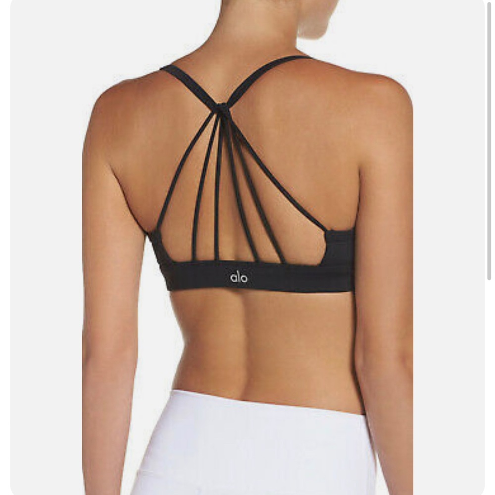 Alo Yoga Sunny Strappy Bra, Small, Black, High Shine